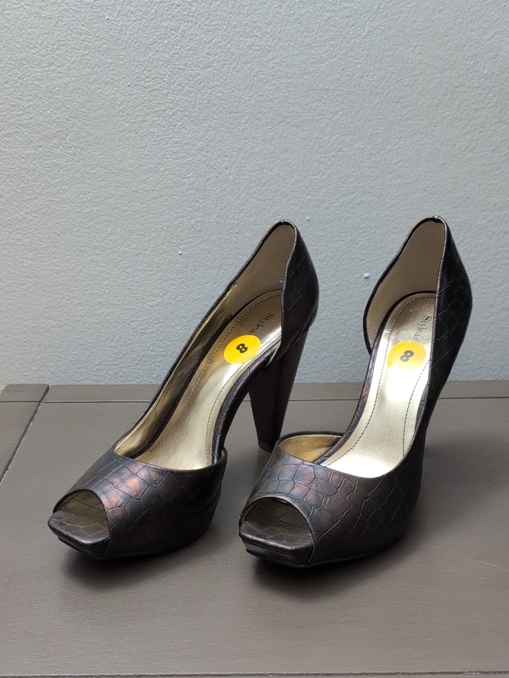 Style & Co. Dark Brown Croc-Embossed Peep-Toe Heels